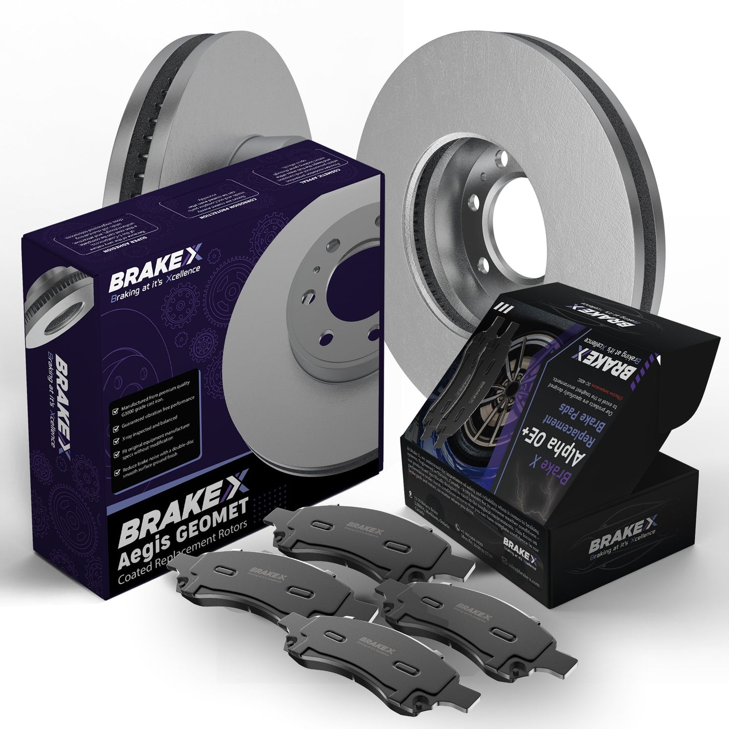 Aegis GEOMET Coated Brake Rotors Alpha Ceramic Brake Pads Brake Kit #BRXSP-FF-CC-421