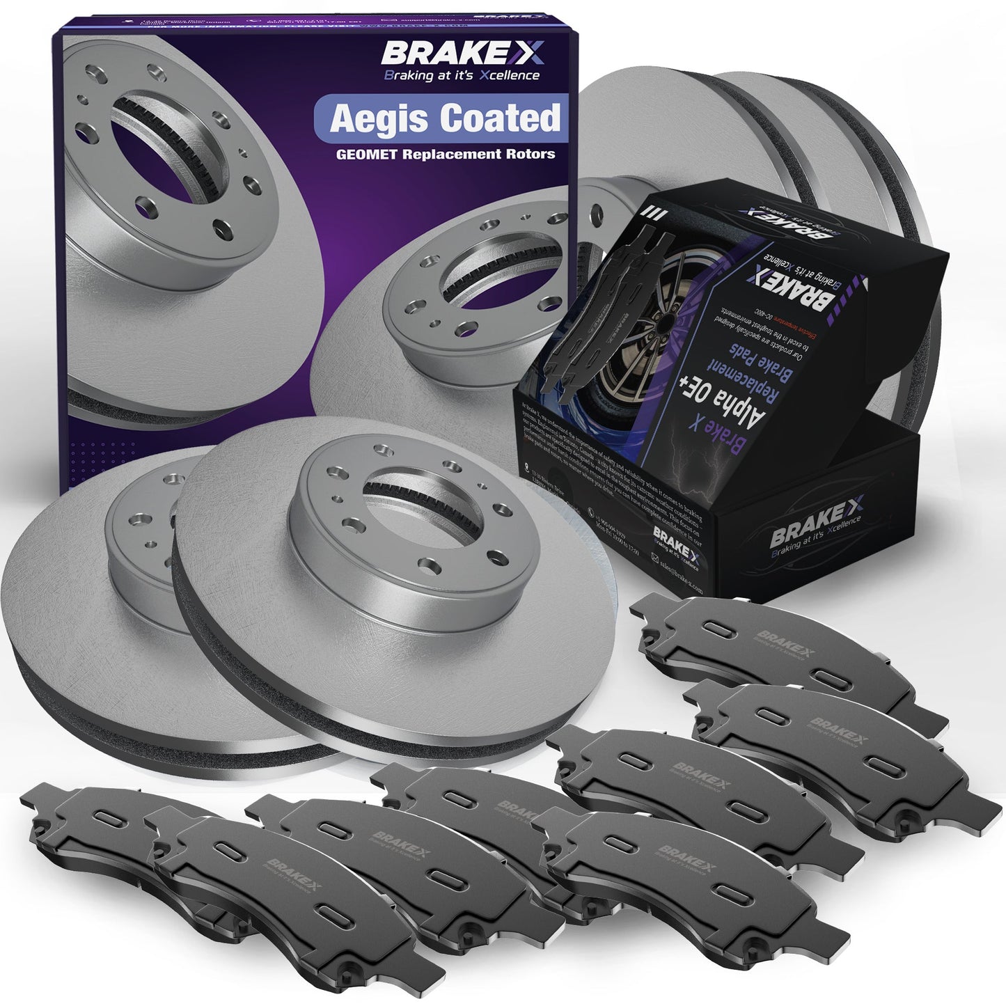Aegis GEOMET Coated Rotors Alpha Ceramic Pads Brake Kit #BRXSP-FR-CC-0002476-1